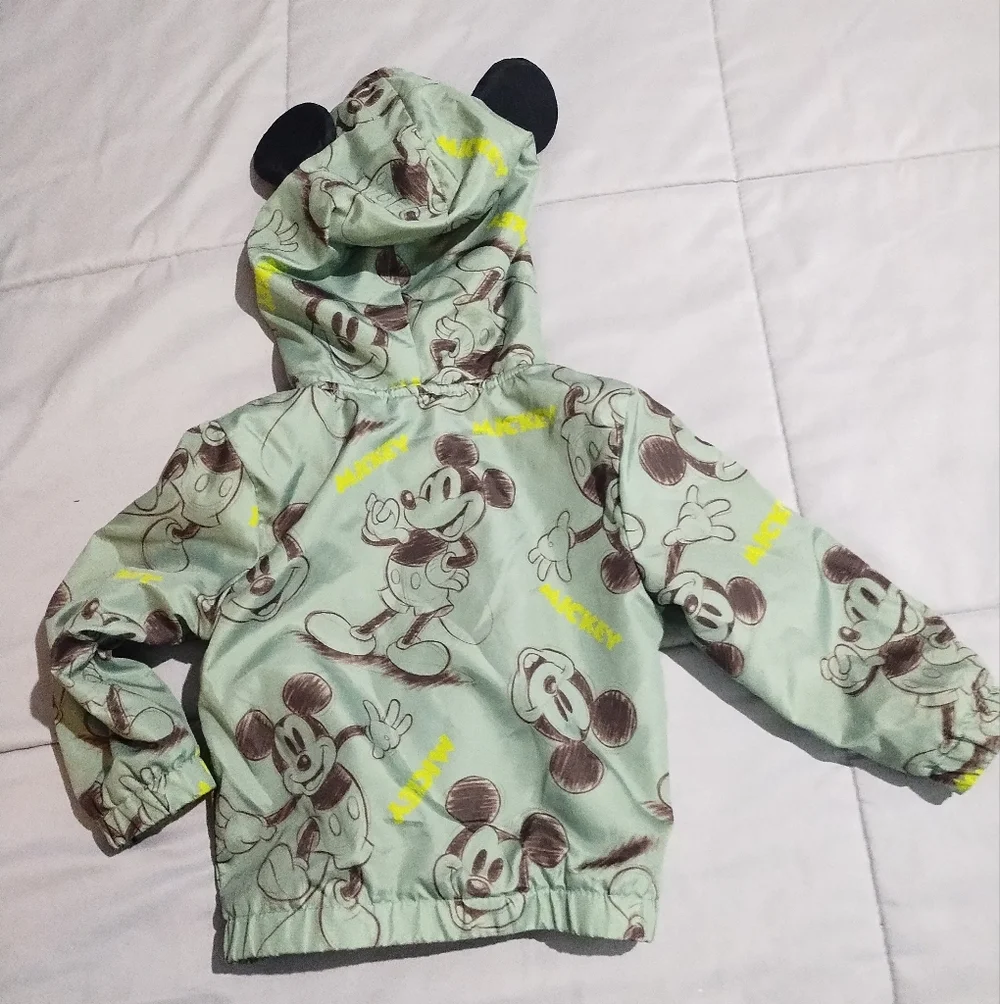 Disney Kids Light Green Mickey Mouse Hooded Jacket with Black Ears